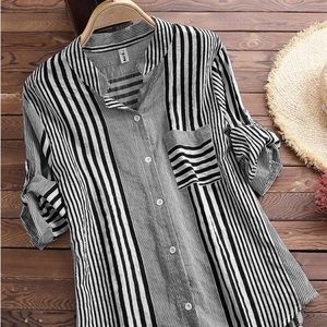 Tab-collar, -sleeve blouse